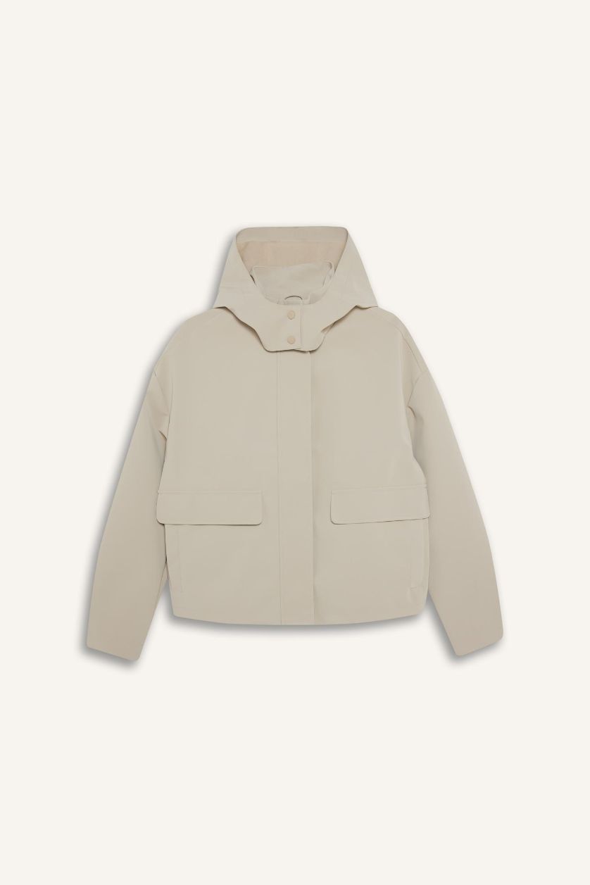 Kadın Kum Su İtici Kapüşonlu Polar Astarlı Suni Deri Yağmurluk