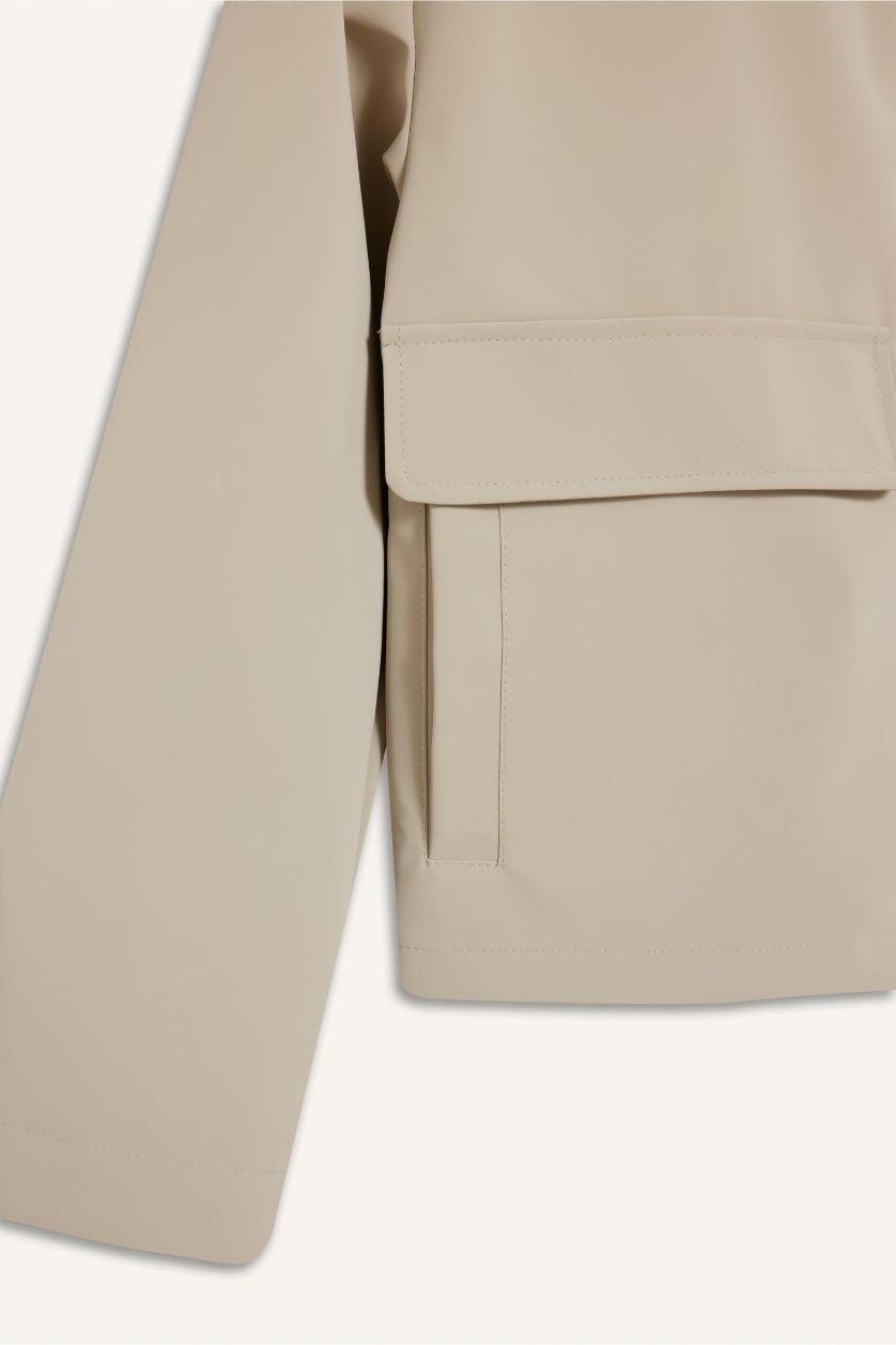 Kadın Kum Su İtici Kapüşonlu Polar Astarlı Suni Deri Yağmurluk