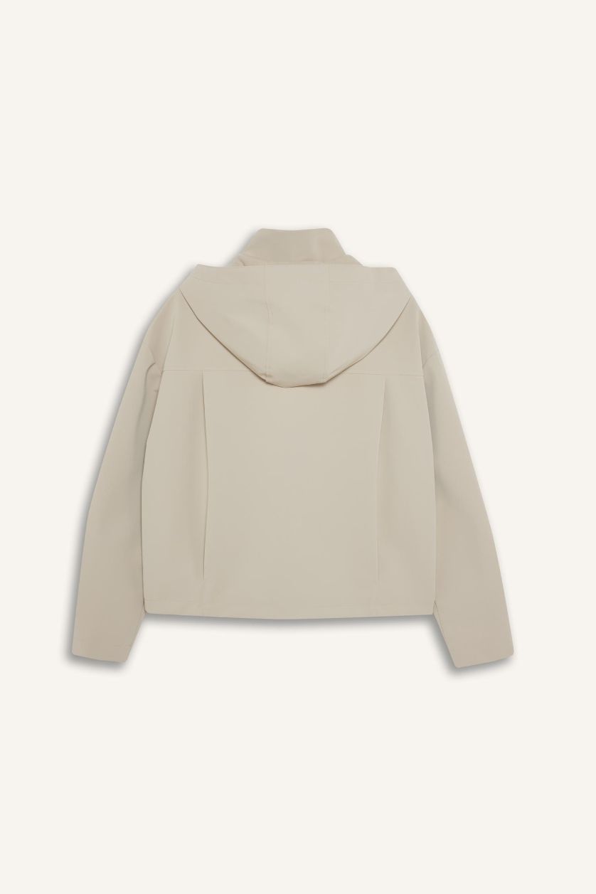 Kadın Kum Su İtici Kapüşonlu Polar Astarlı Suni Deri Yağmurluk