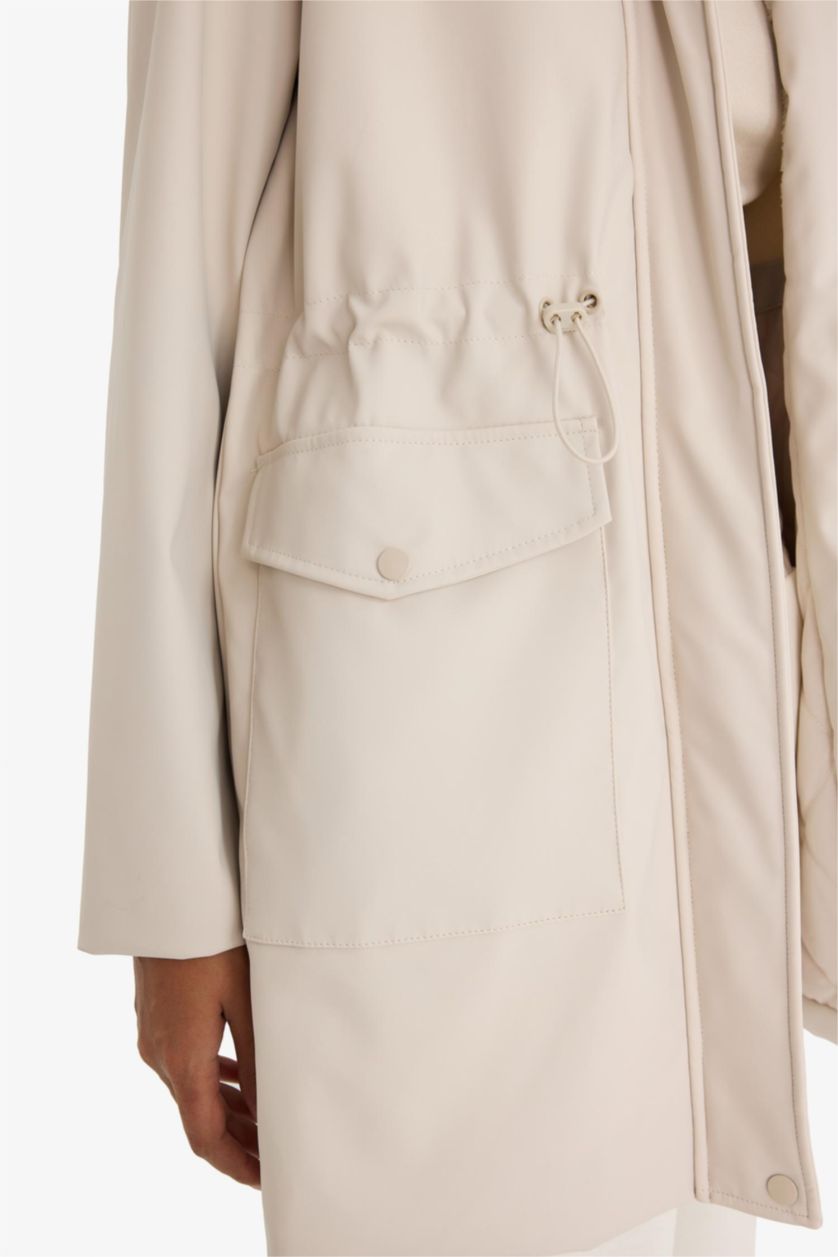 حريمي بيج جاكيت مطر جلد صناعي قصة عادية بكابيشون