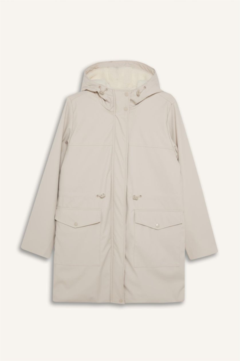 حريمي بيج جاكيت مطر جلد صناعي قصة عادية بكابيشون