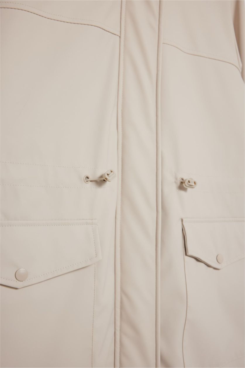 حريمي بيج جاكيت مطر جلد صناعي قصة عادية بكابيشون