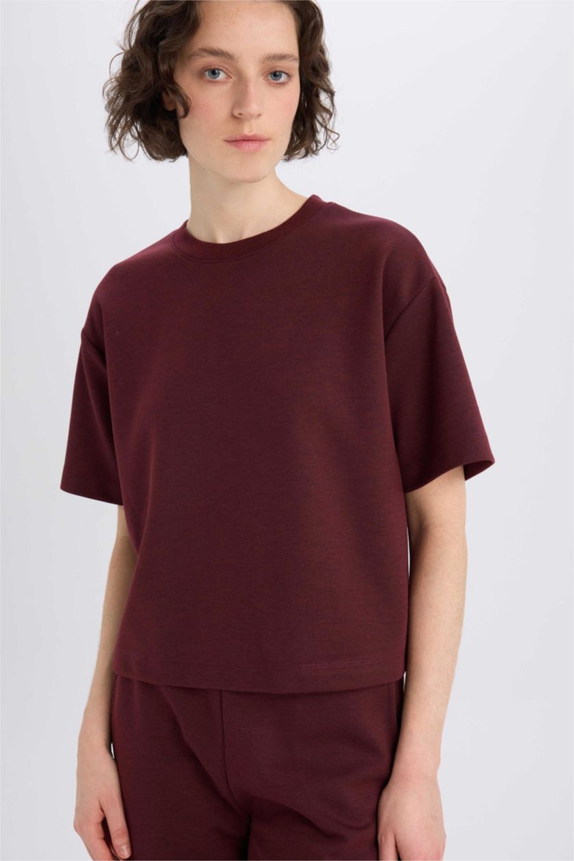 FEMME Bordeaux Clair T-shirt oversize basique à col rond