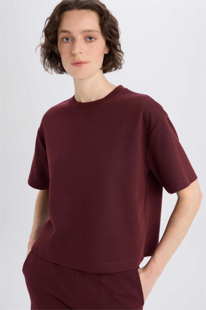 FEMME Bordeaux Clair T-shirt oversize basique à col rond
