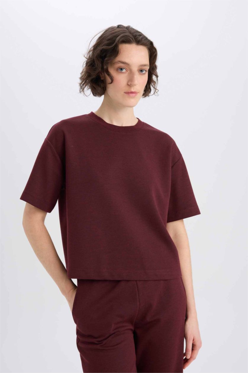 FEMME Bordeaux Clair T-shirt oversize basique à col rond