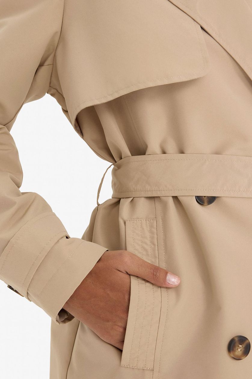 نساء بيج معطف ترانش كوت قصة عادية بحزام