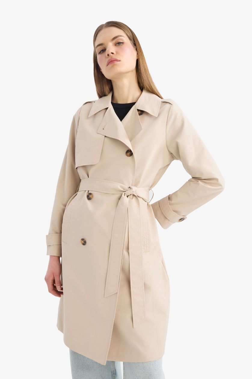WOMAN Ecru Regular Fit Pockets Belt Trenchcoat