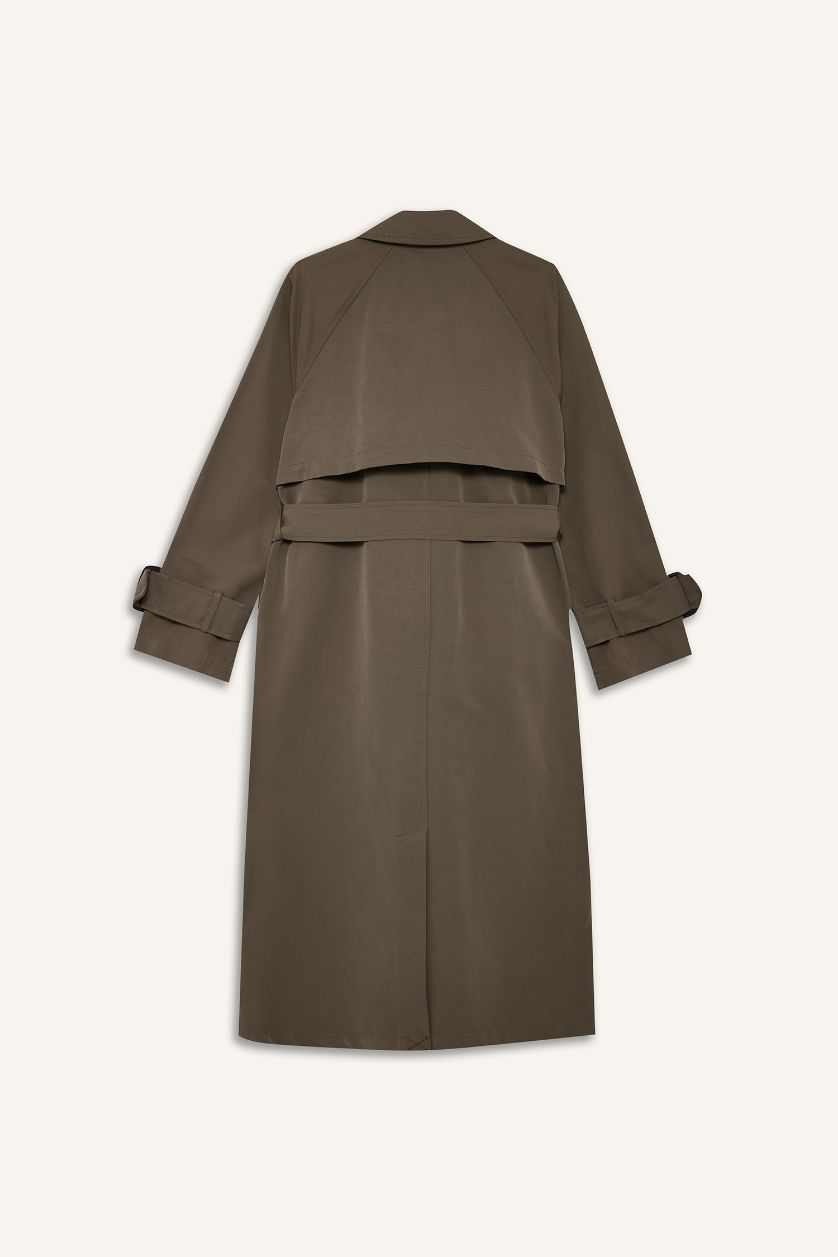 حريمي كاكي ترانش كوت طويل قصة عادية بحزام