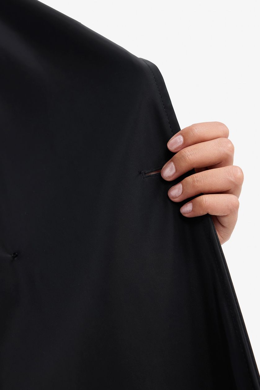 Kadın Siyah Regular Fit Suni Deri Kemerli Uzun Trençkot