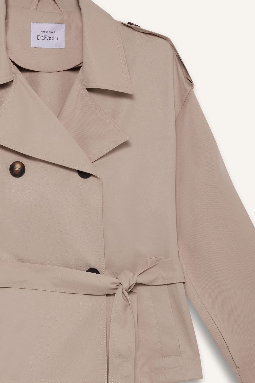 Женщины Бежевый Короткий тренчкот Regular Fit с карманами и поясом