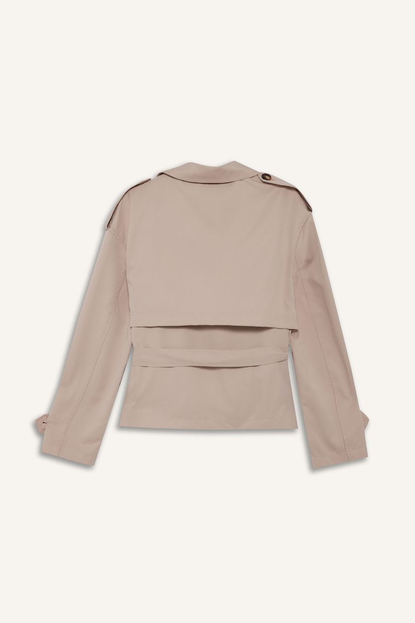 Женщины Бежевый Короткий тренчкот Regular Fit с карманами и поясом