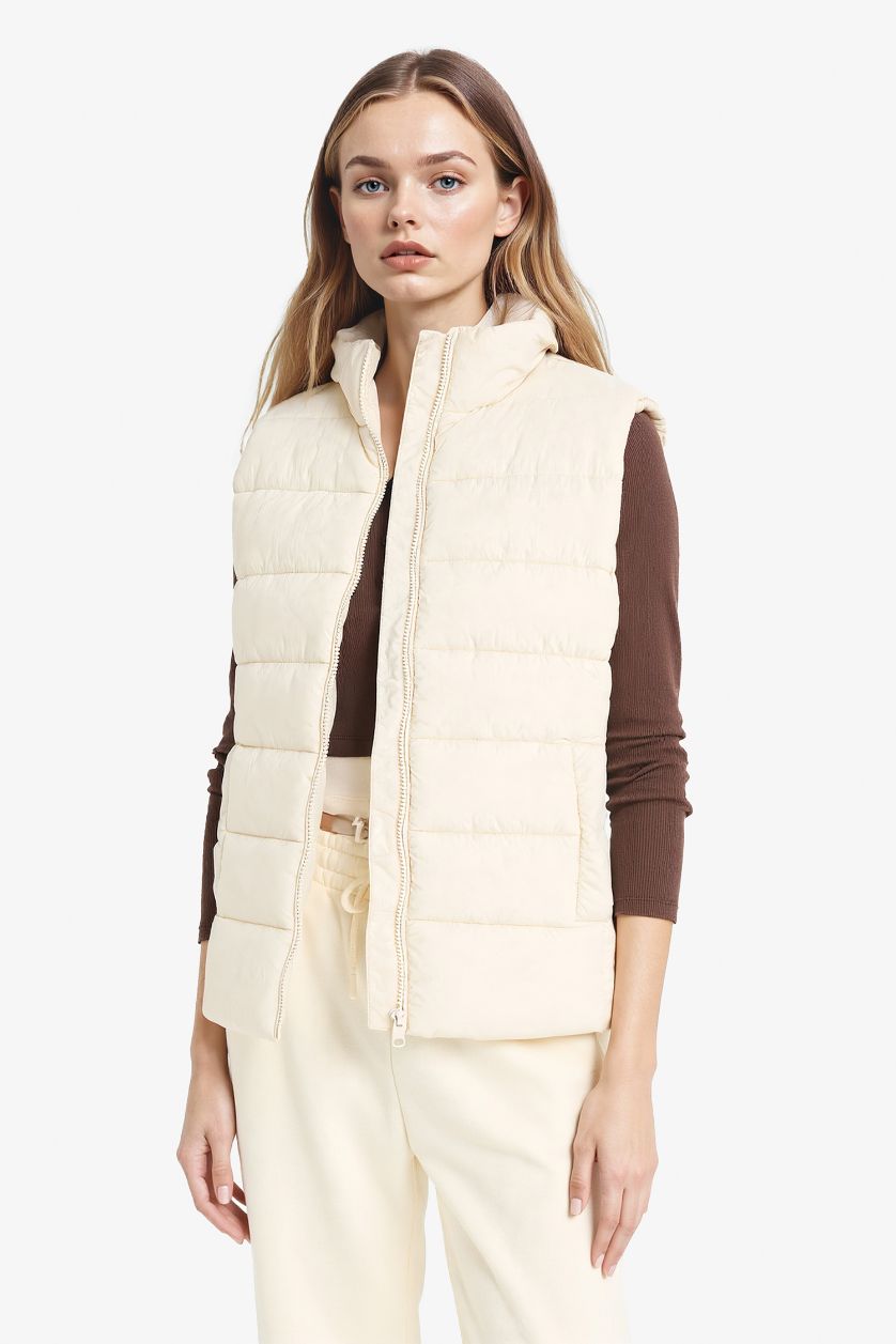 WOMAN Ecru Waterproof Zipered Vest