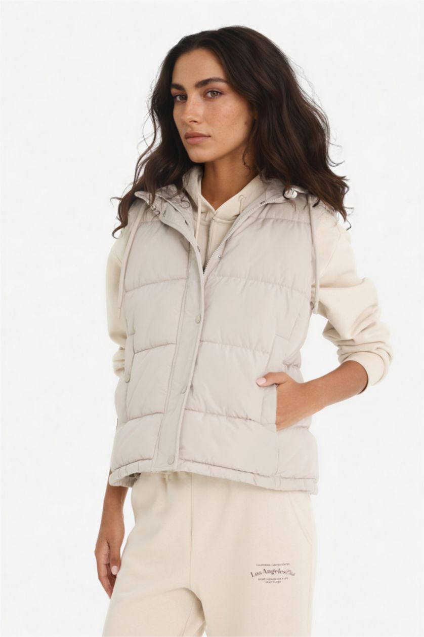 Женщины Слоновая кость Жилет Regular Fit с капюшоном