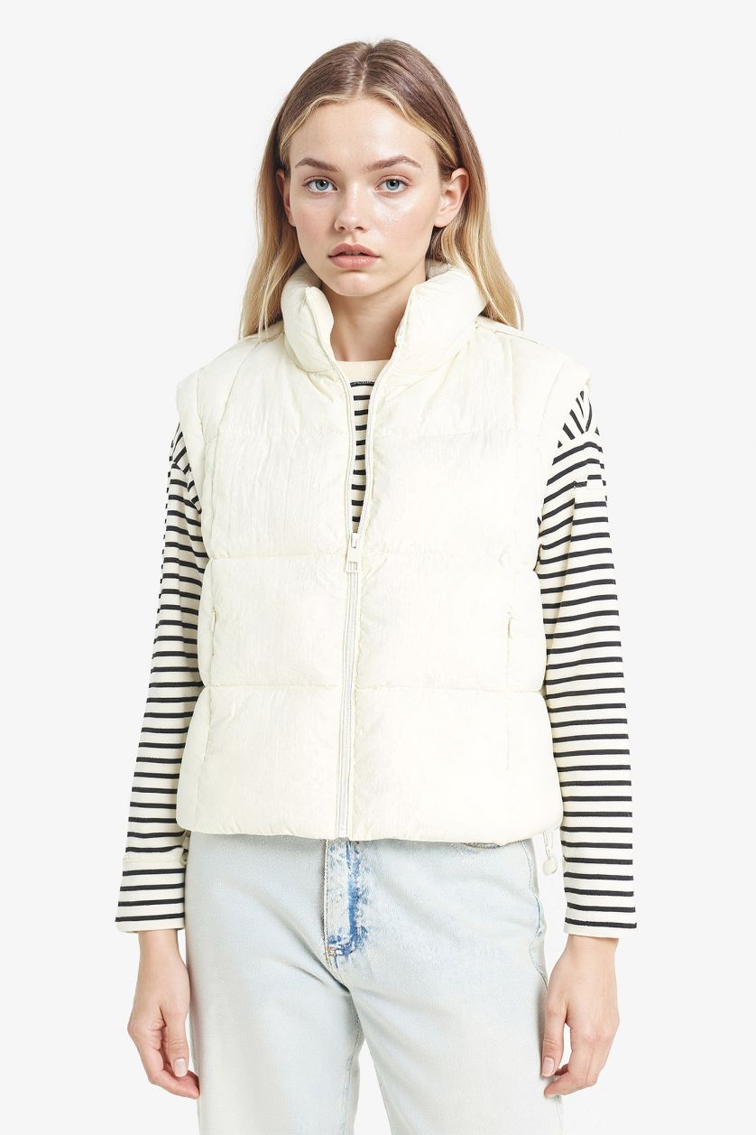 FEMME Écru Gilet doudoune à fermeture zip Coupe régulière