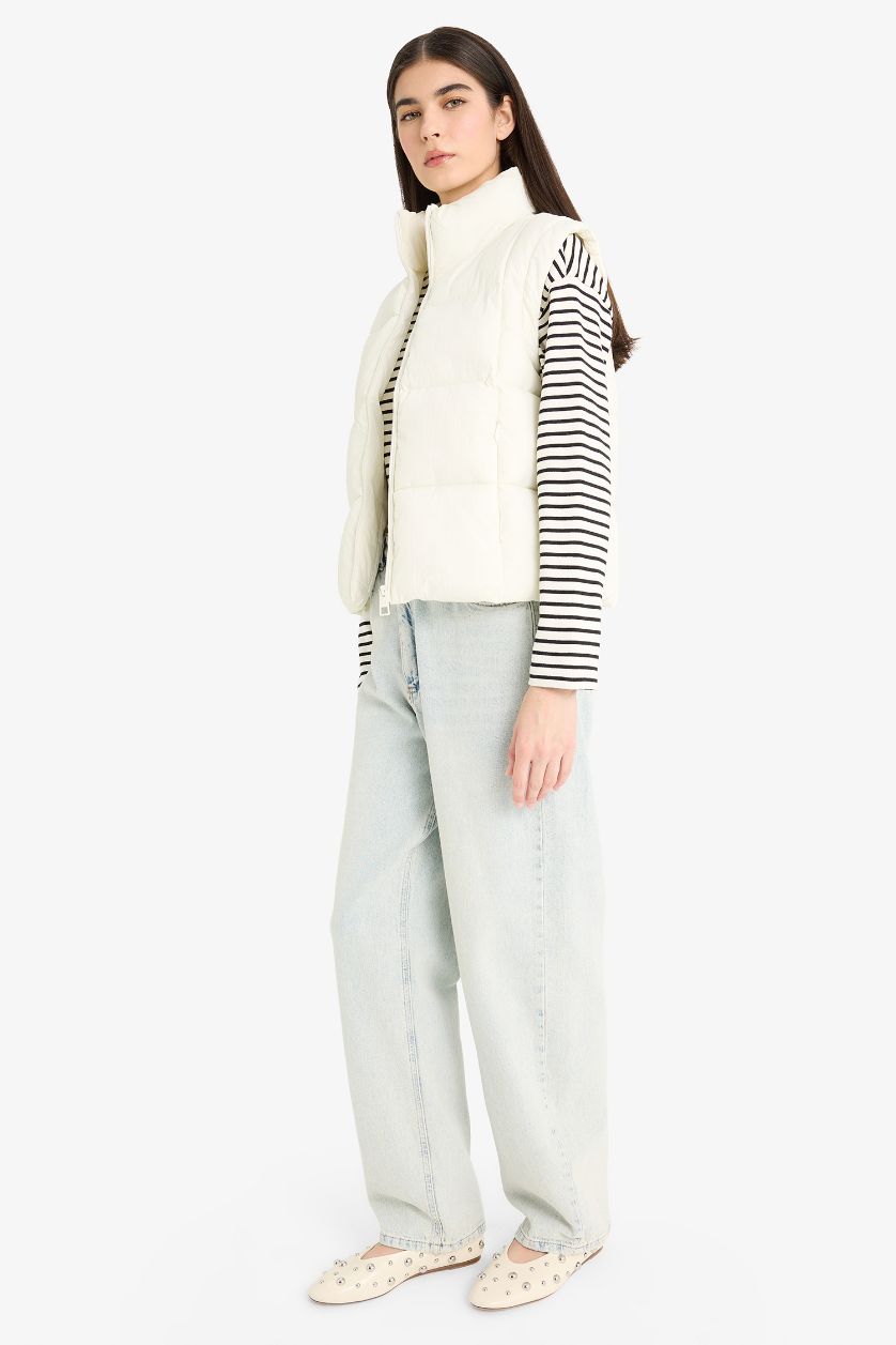 FEMME Écru Gilet doudoune à fermeture zip Coupe régulière