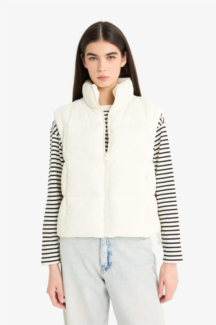 FEMME Écru Gilet doudoune à fermeture zip Coupe régulière