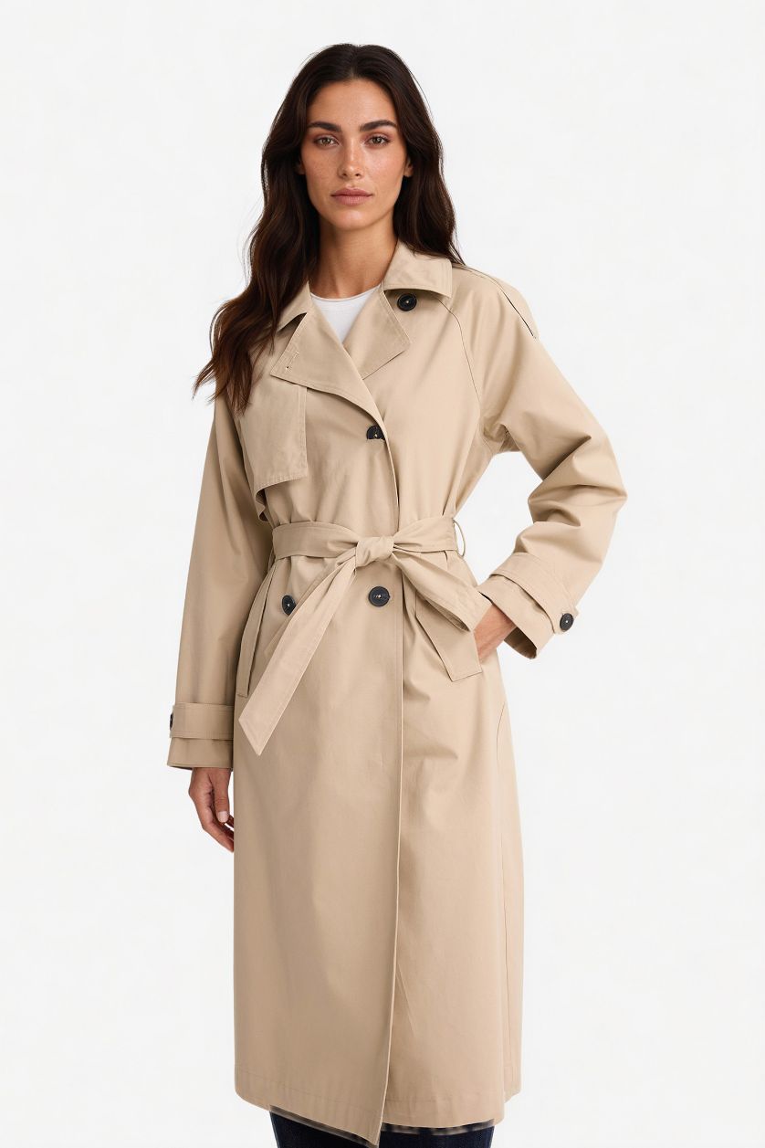 حريمي بيج ترانش كوت طويل قطن بحزام قصة عادية