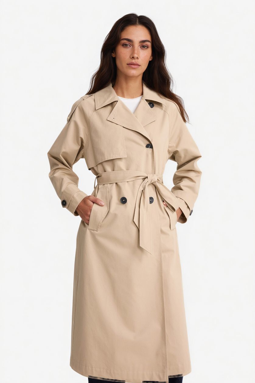 حريمي بيج ترانش كوت طويل قطن بحزام قصة عادية