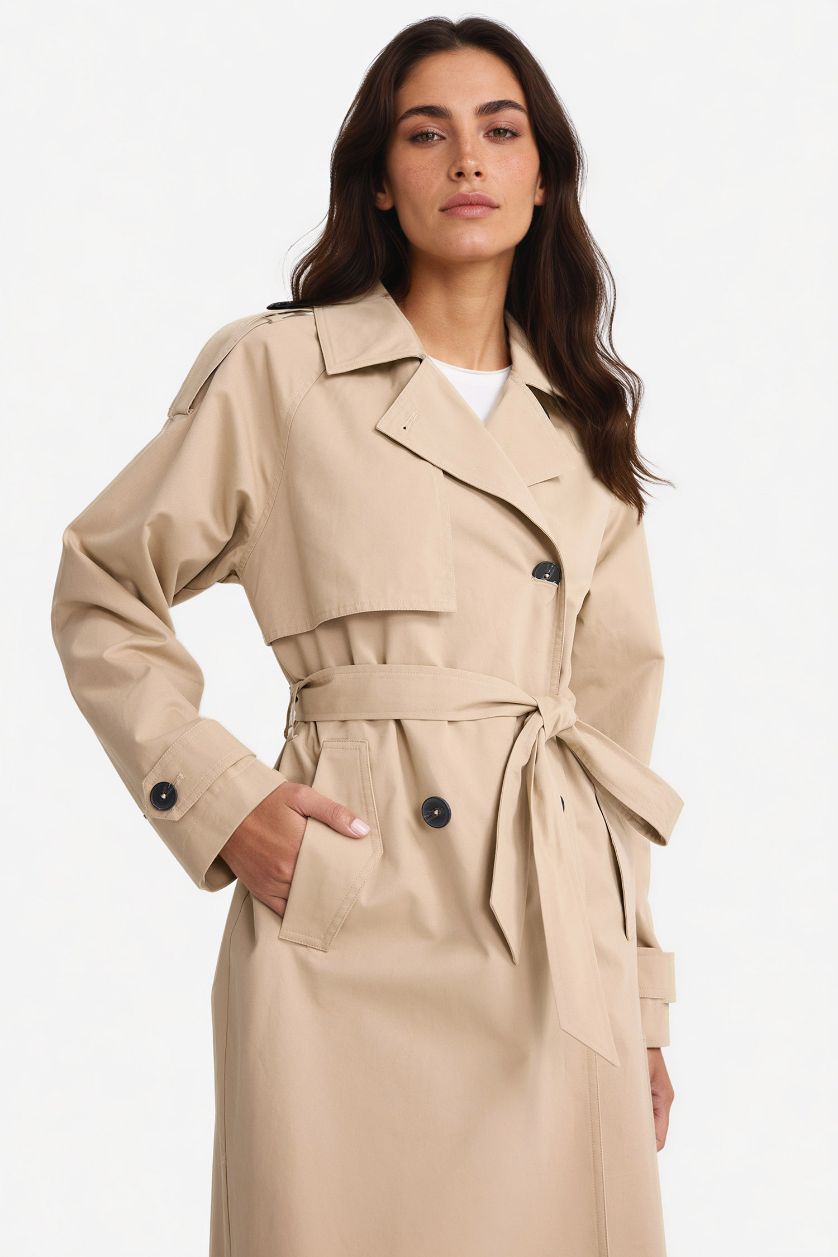 حريمي بيج ترانش كوت طويل قطن بحزام قصة عادية