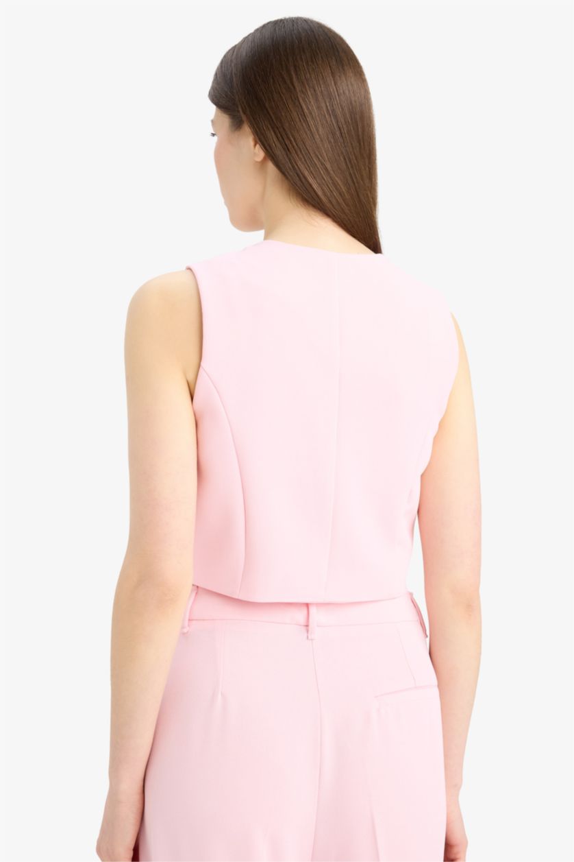 Әйелдерге Қызғылт ұзын бұлшықет пішімі v жаға креп Жилет