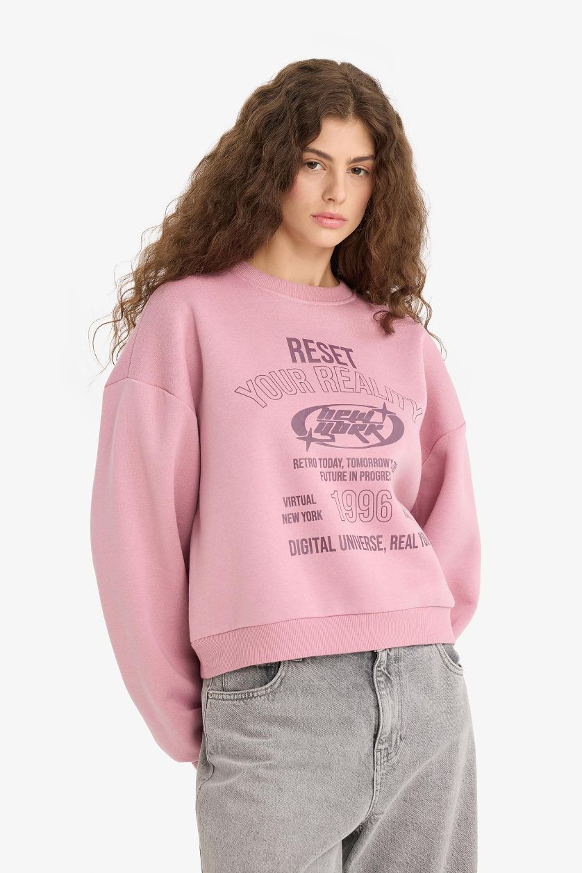 FEMME Bordeaux Sweatshirt imprimé à col rond Coupe régulière