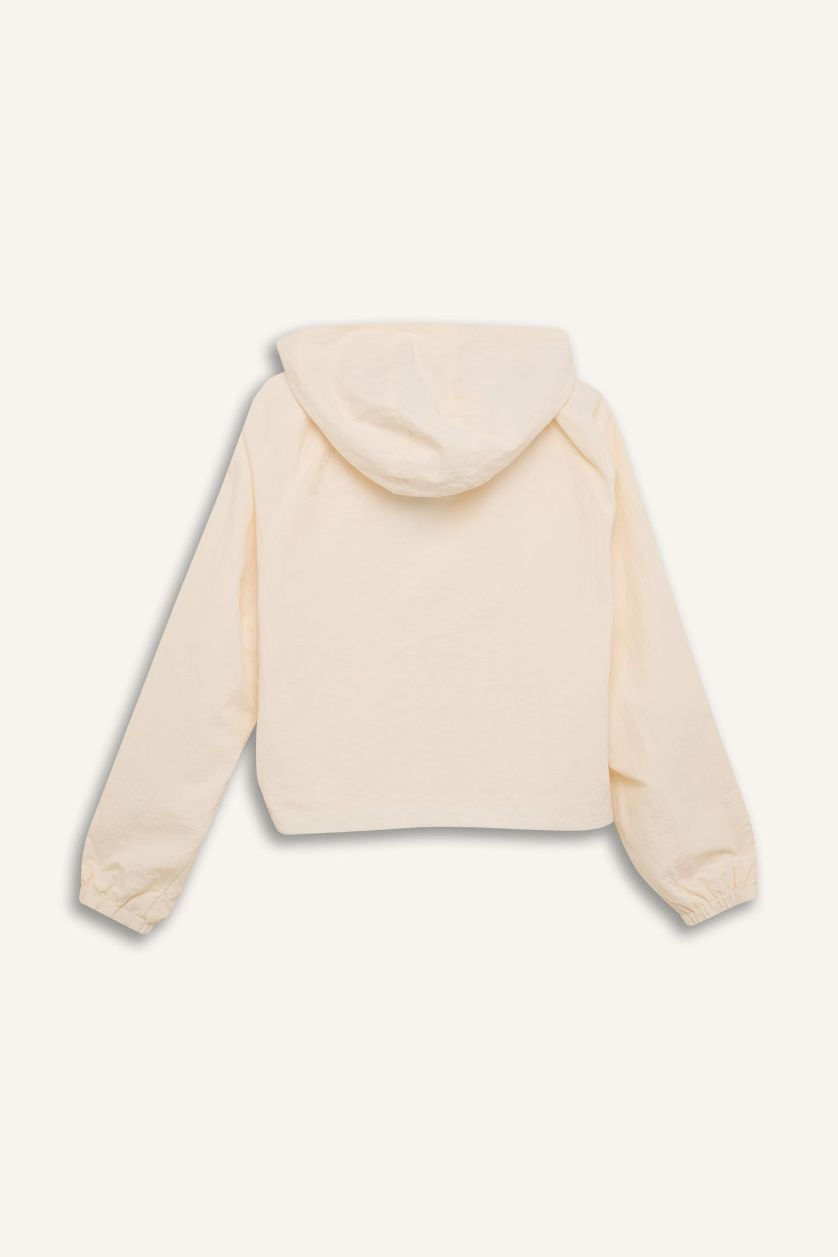 Kadın Bej Su Geçirmez Regular Fit Kapüşonlu Fermuarlı Yağmurluk