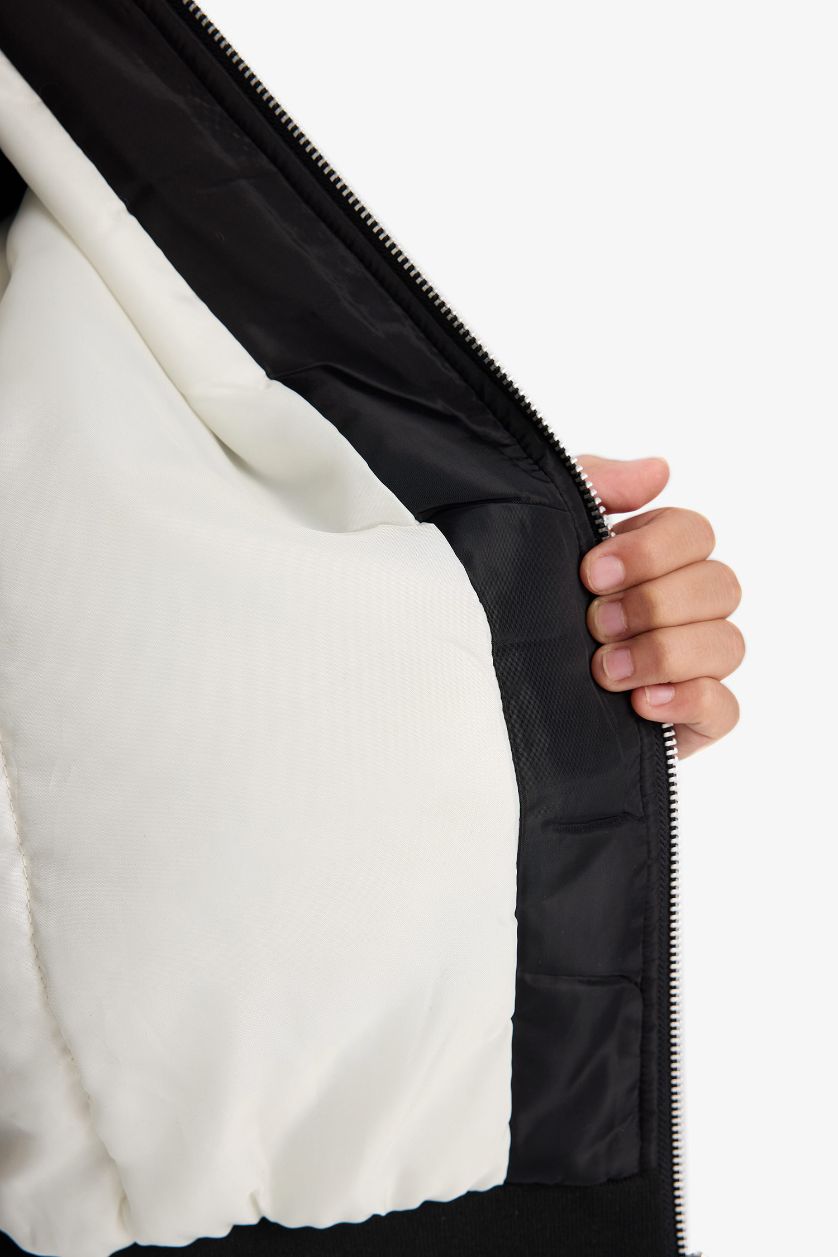 Kız Çocuk - Genç Kız Siyah Su Geçirmez Kolej Yaka Fermuarlı Bomber Mont Kız Çocuk