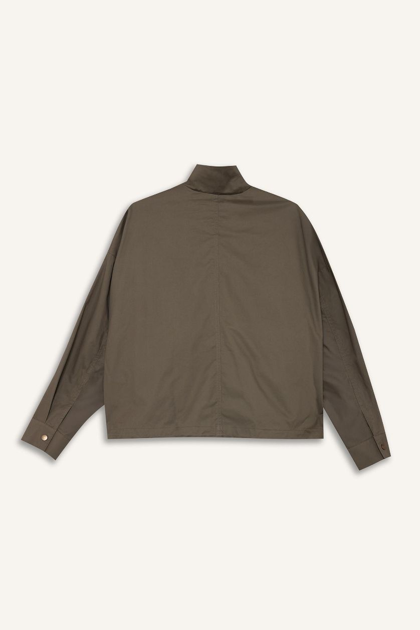 Kadın Haki %100 Pamuk Su Geçirmez Relax Fıt Fermuarlı Mont