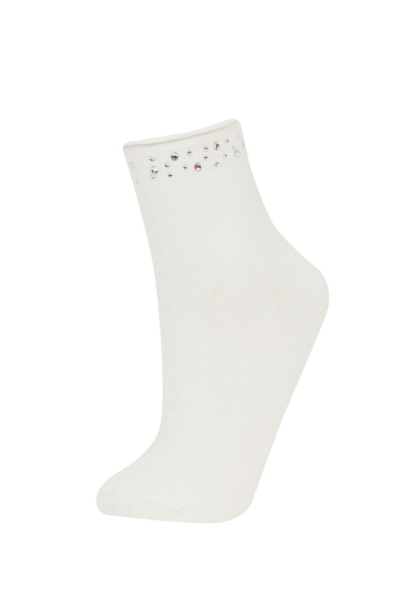 Kadın Karma Kadın Dikişsiz Parlak Taş Baskılı 2'li Penye Pamuklu Premium Soket Çorap