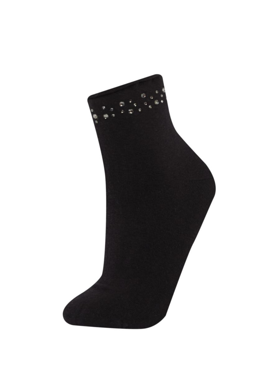 Kadın Karma Kadın Dikişsiz Parlak Taş Baskılı 2'li Penye Pamuklu Premium Soket Çorap
