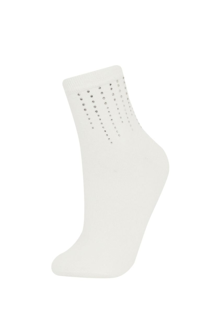 Women White Cotton Short Socks