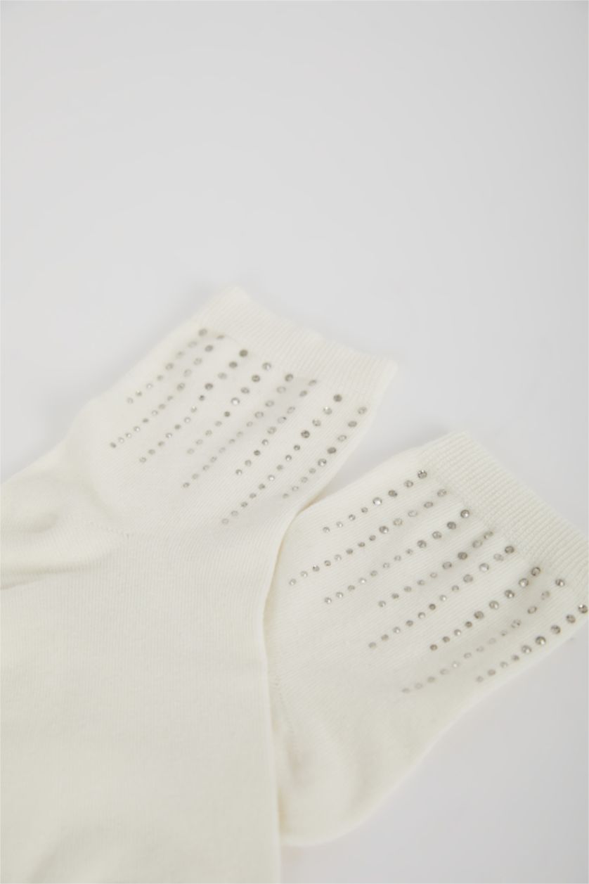 Women White Cotton Short Socks
