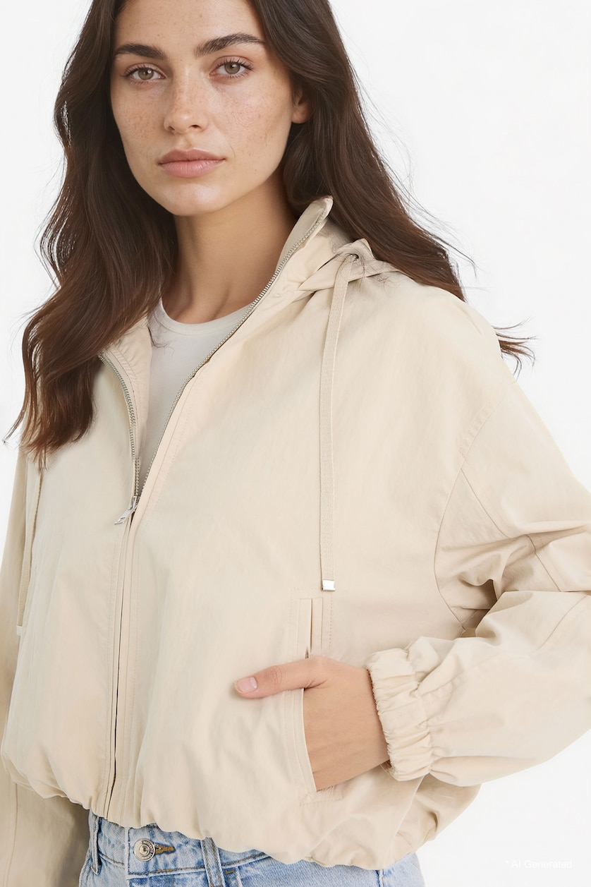 Woman Stone Regular Fit Hooded Waterproof Crop Jacket