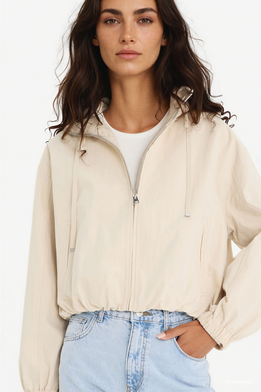 Woman Stone Regular Fit Hooded Waterproof Crop Jacket