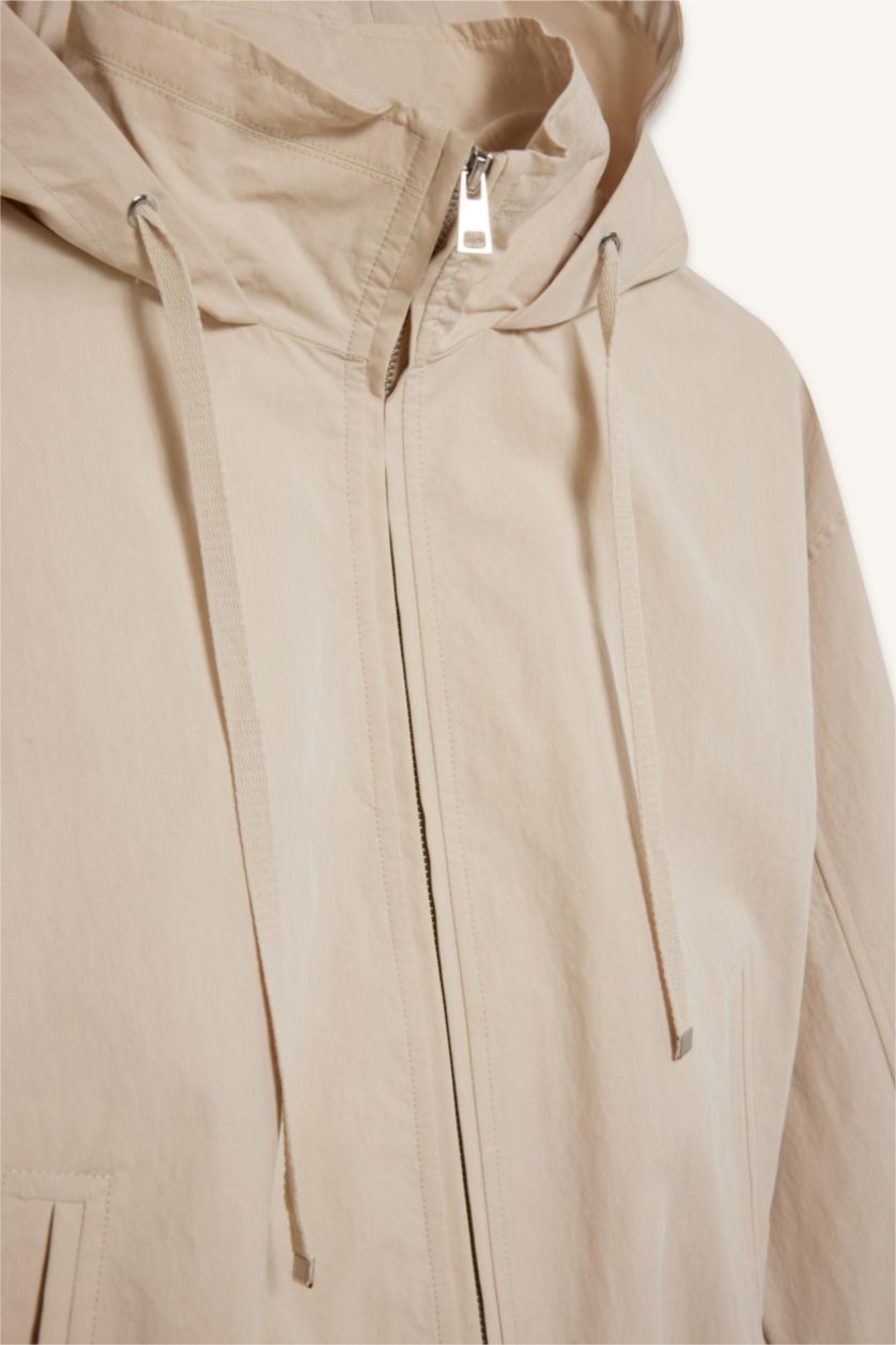 نساء اللون الحجري جاكيت كروب قصة عادية بغطاء للرأس مقاوم للماء