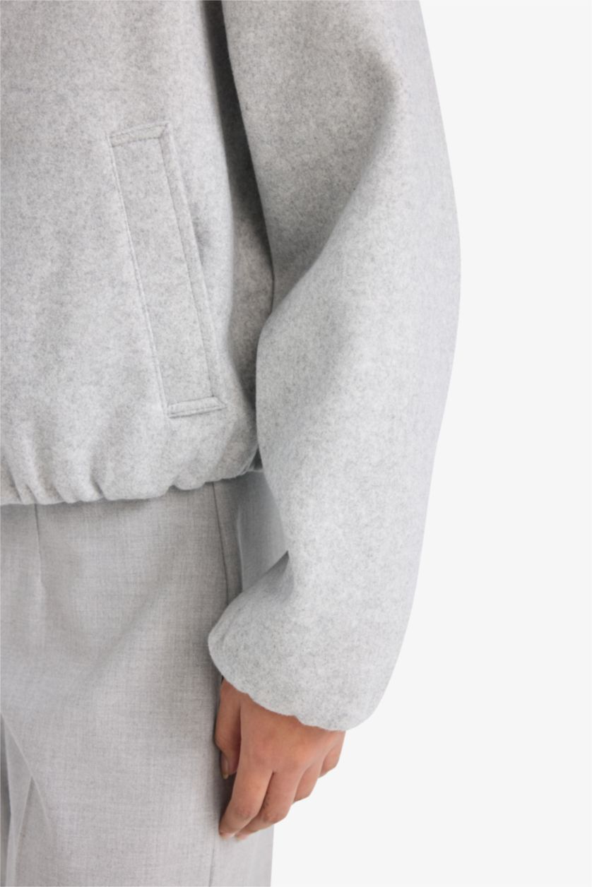 Женщины Серый Обычная посадка, кашемировая куртка-бомбер с воротником-стойкой