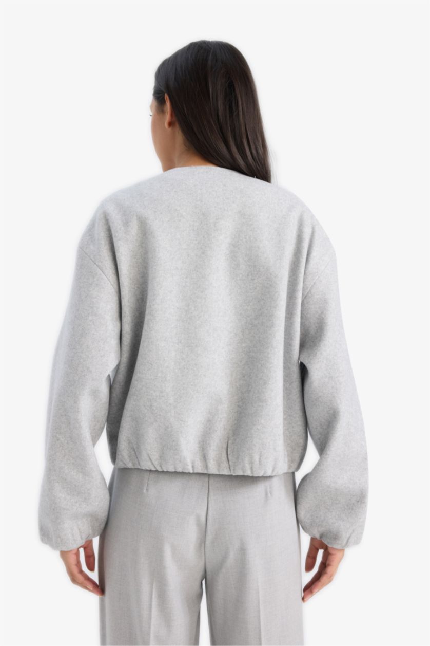 Женщины Серый Обычная посадка, кашемировая куртка-бомбер с воротником-стойкой