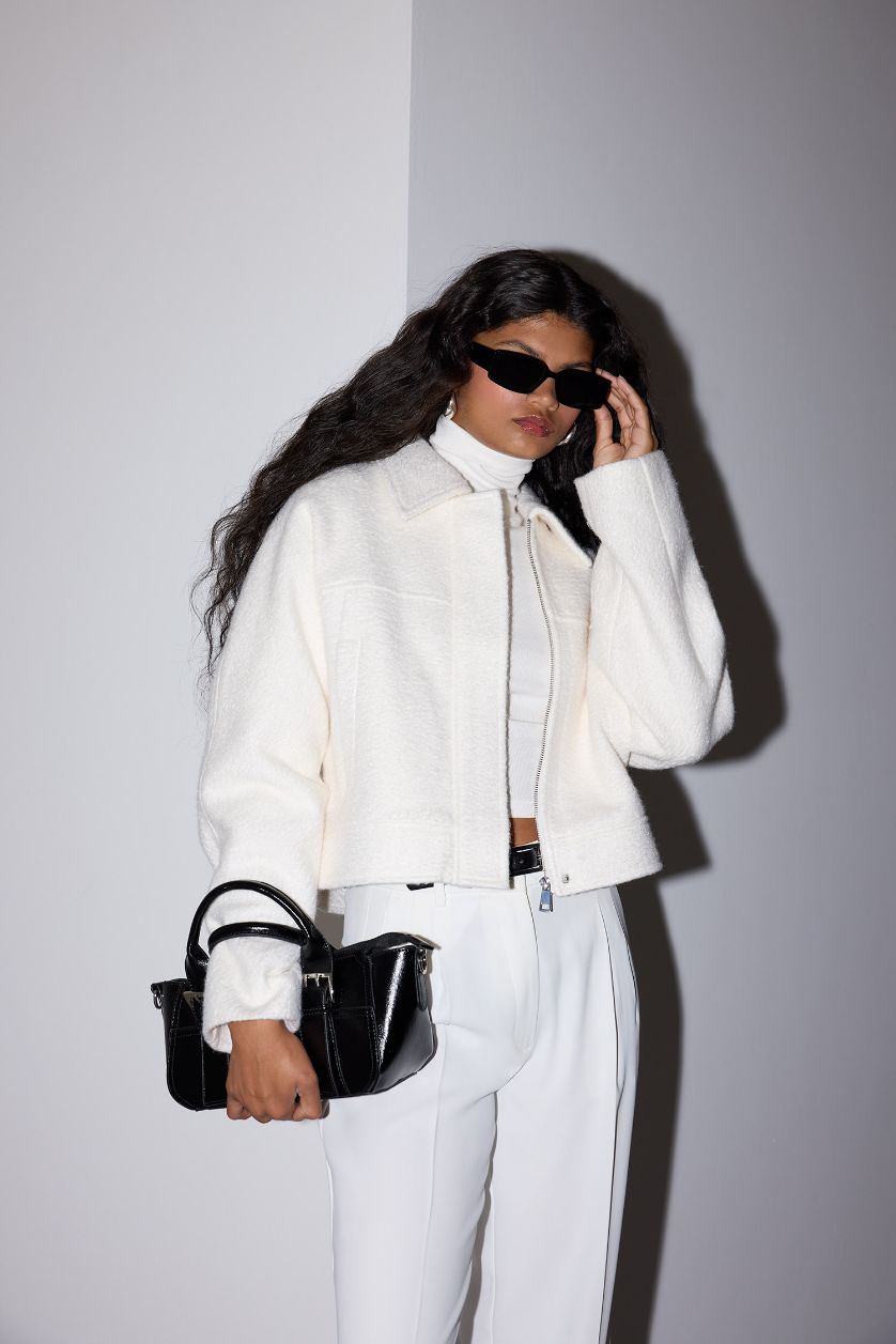 Kadın Ekru Regular Fit Polo Yaka Kaşe Mont