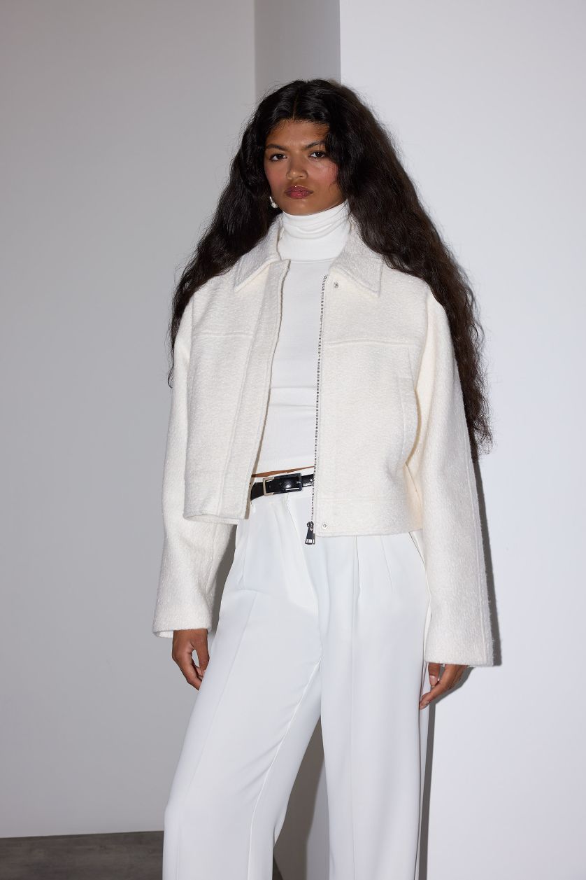 Kadın Ekru Regular Fit Polo Yaka Kaşe Mont