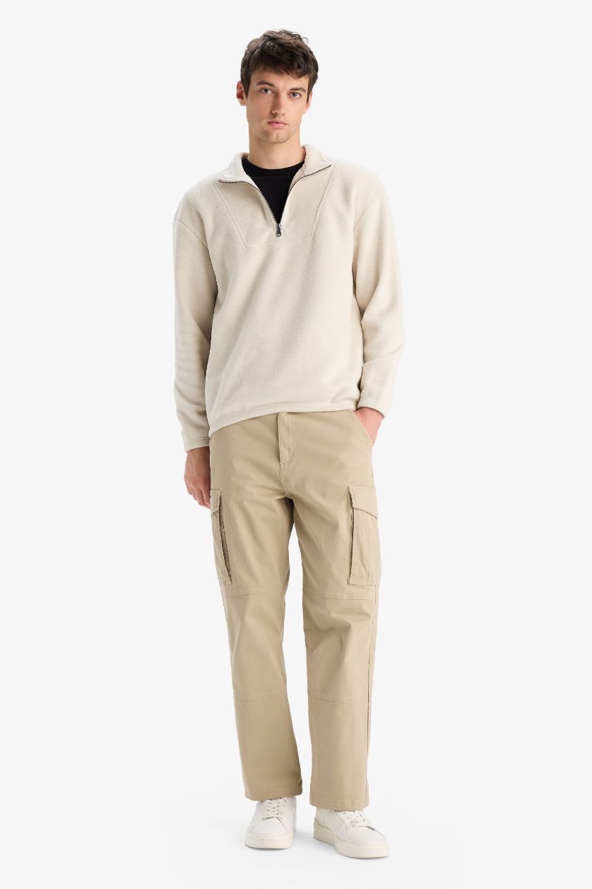 Erkek Taş Yarım Fermuarlı Polar Sweatshirt