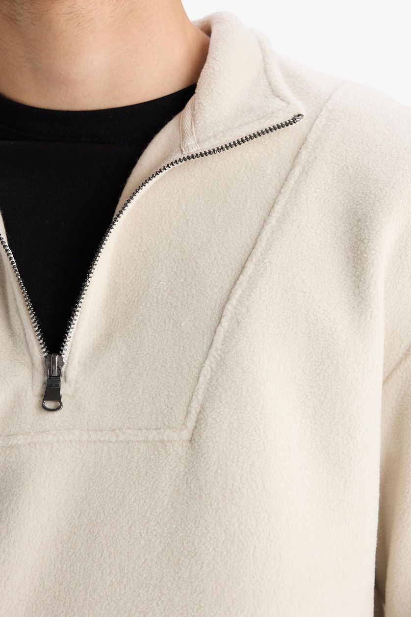 Erkek Taş Yarım Fermuarlı Polar Sweatshirt