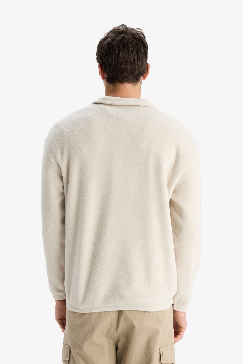 Erkek Taş Yarım Fermuarlı Polar Sweatshirt