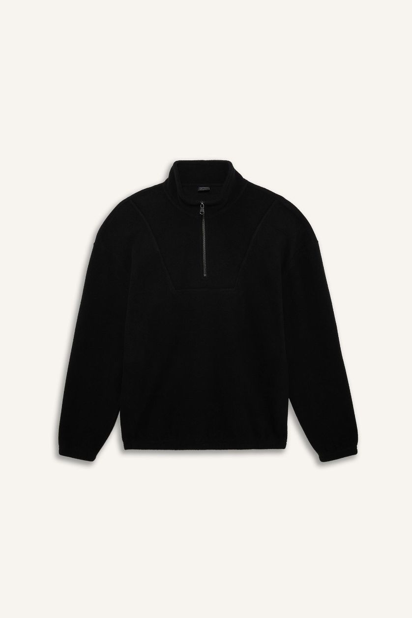 رجالي أسود سويت شيرت قطيفة اوفر سايز بياقة عالية