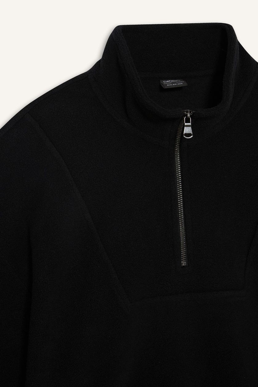 رجالي أسود سويت شيرت قطيفة اوفر سايز بياقة عالية