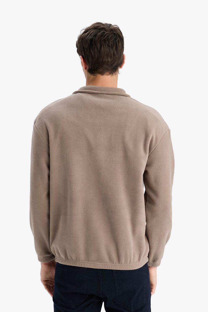 Erkek Açık Kahve Yarım Fermuarlı Polar Sweatshirt