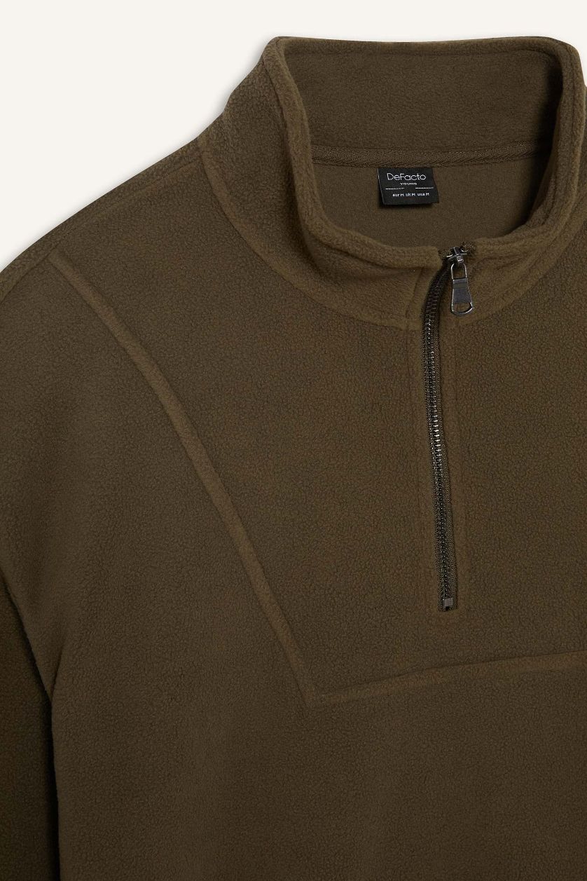 Erkek Haki Yarım Fermuarlı Polar Sweatshirt