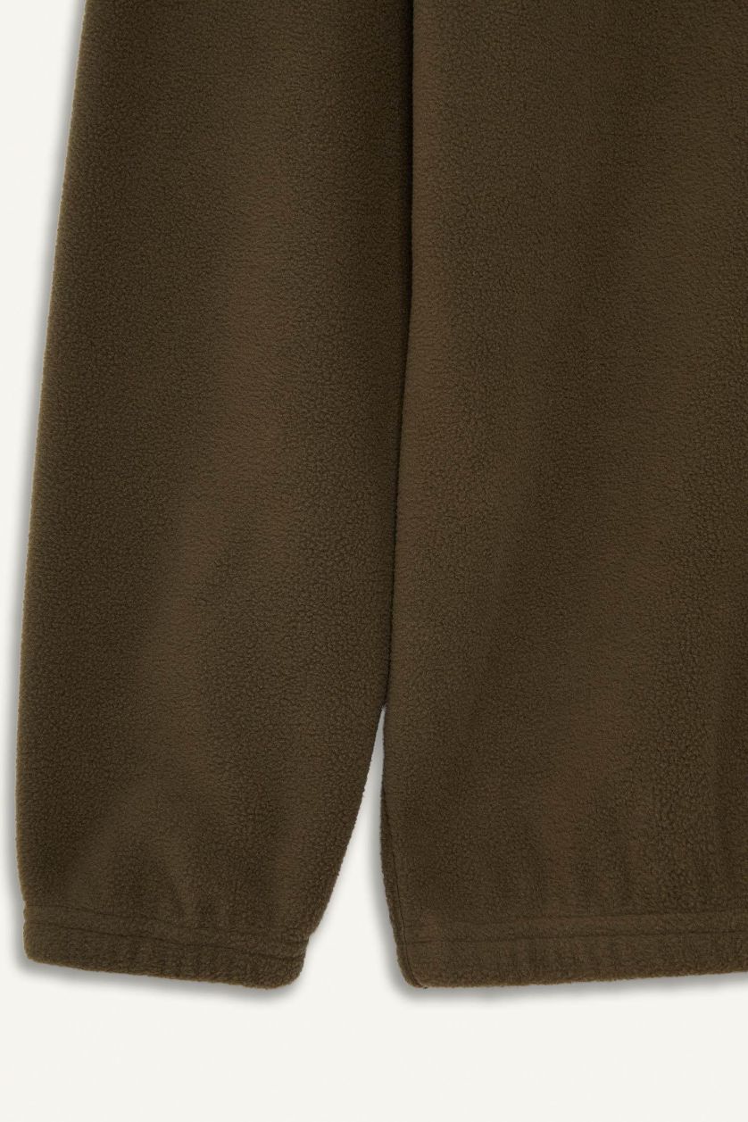 Erkek Haki Yarım Fermuarlı Polar Sweatshirt