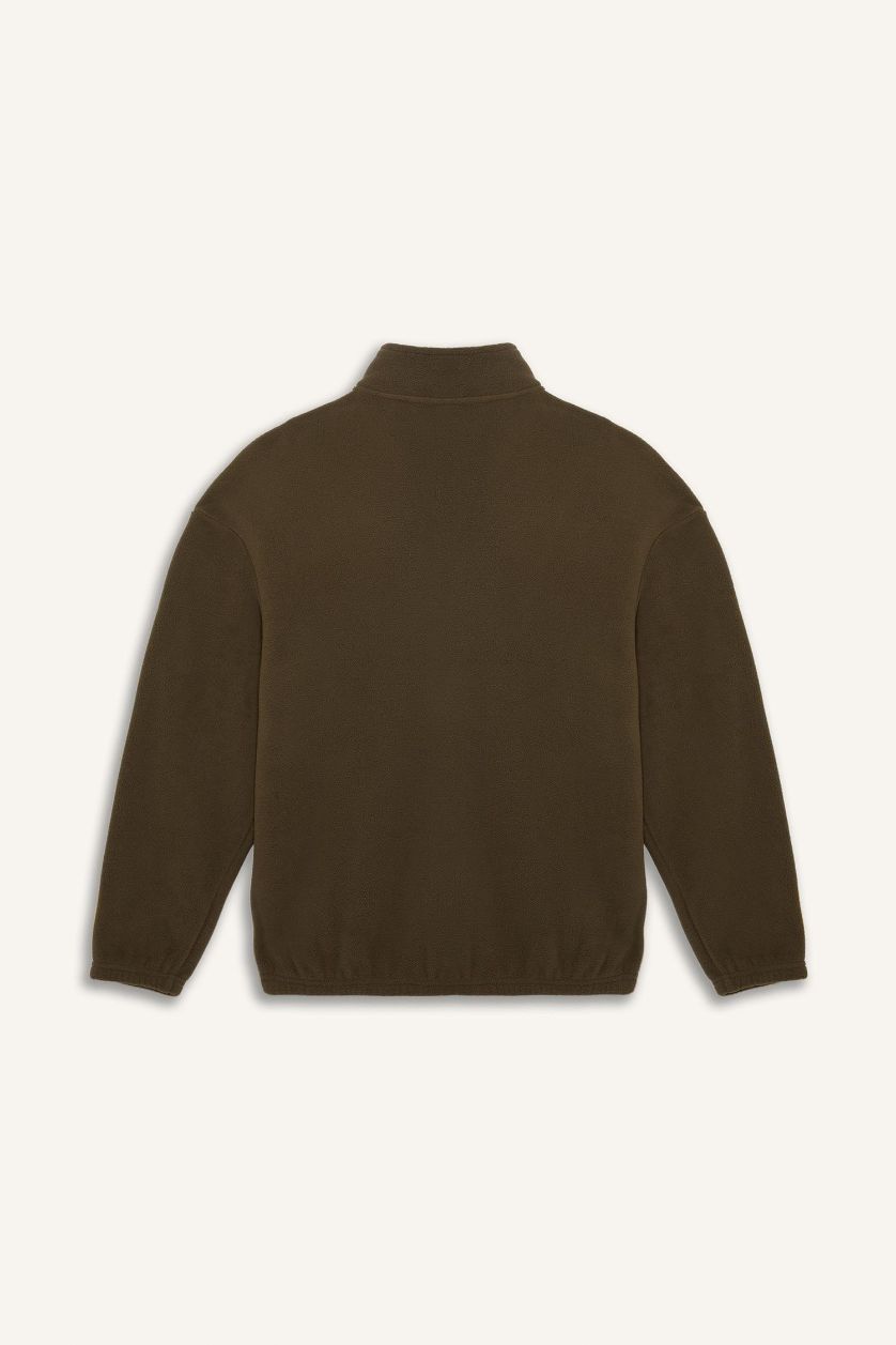 Erkek Haki Yarım Fermuarlı Polar Sweatshirt