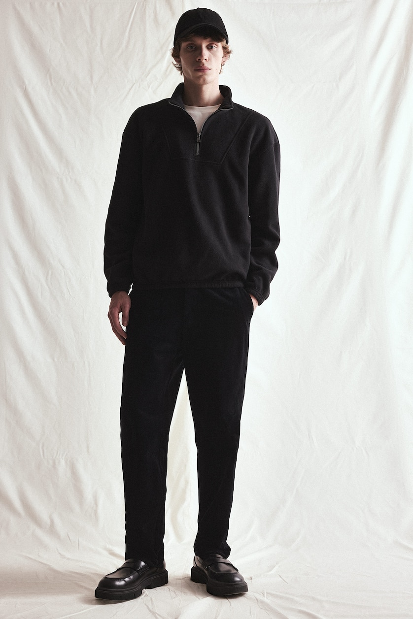 MESHKUJ Black Boxy Fit fleece Sweatshirt