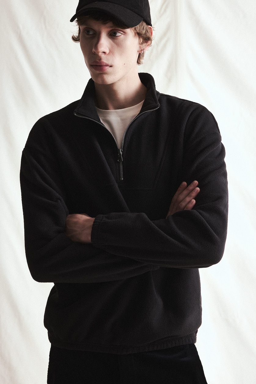 MESHKUJ Black Boxy Fit fleece Sweatshirt